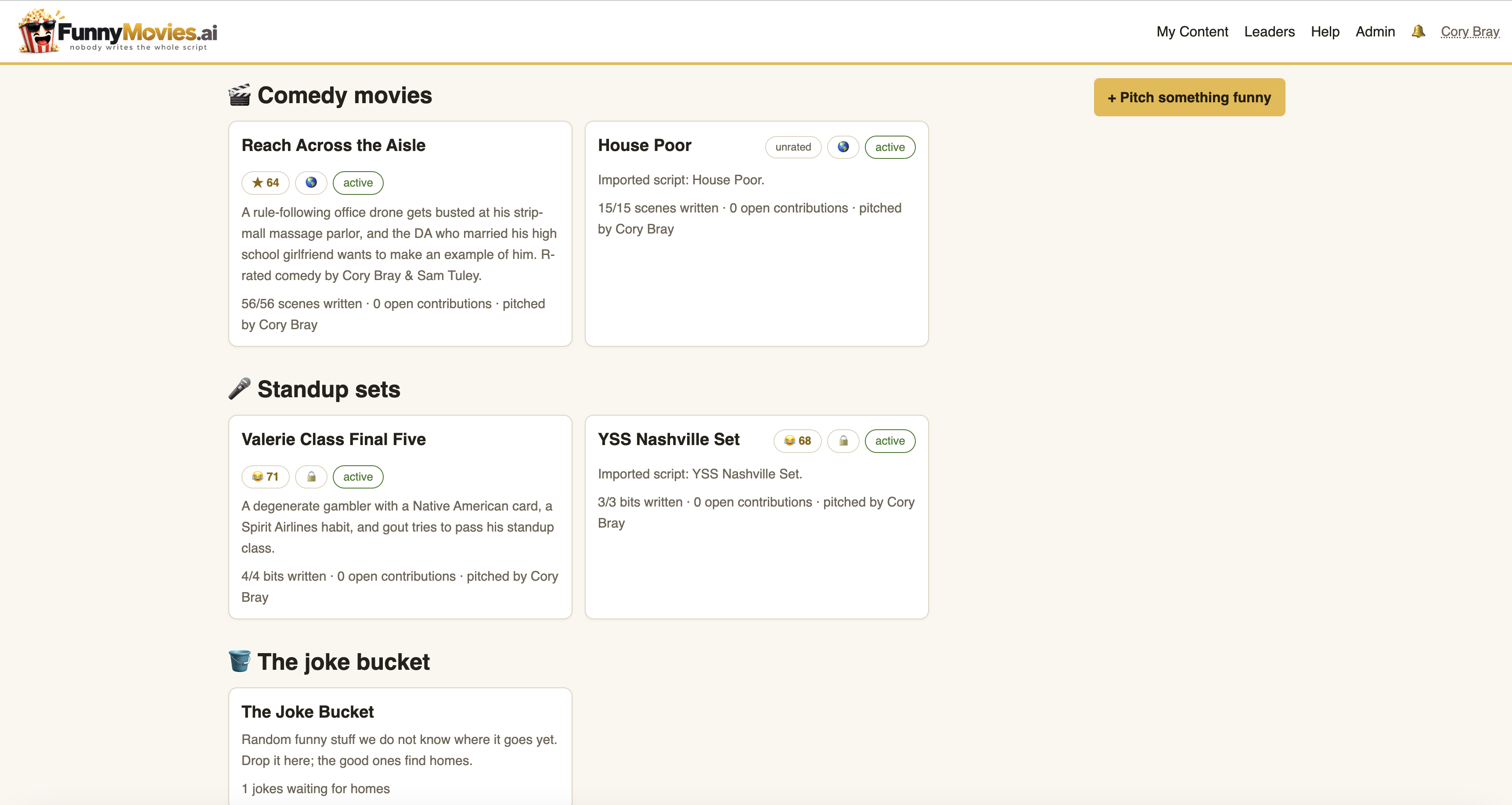 The FunnyMovies.ai projects dashboard